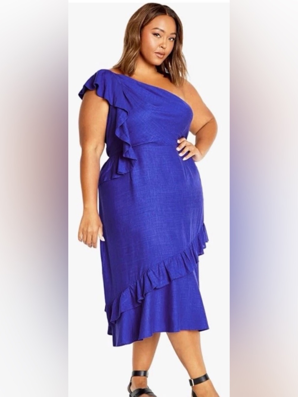 One-Shoulder Ruffle Maxi Dress - Marine Blue NWT